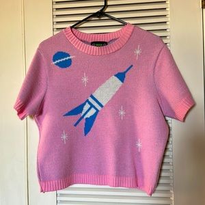 Unique Vintage Light Pink Space Rocket Bobbie Sweater